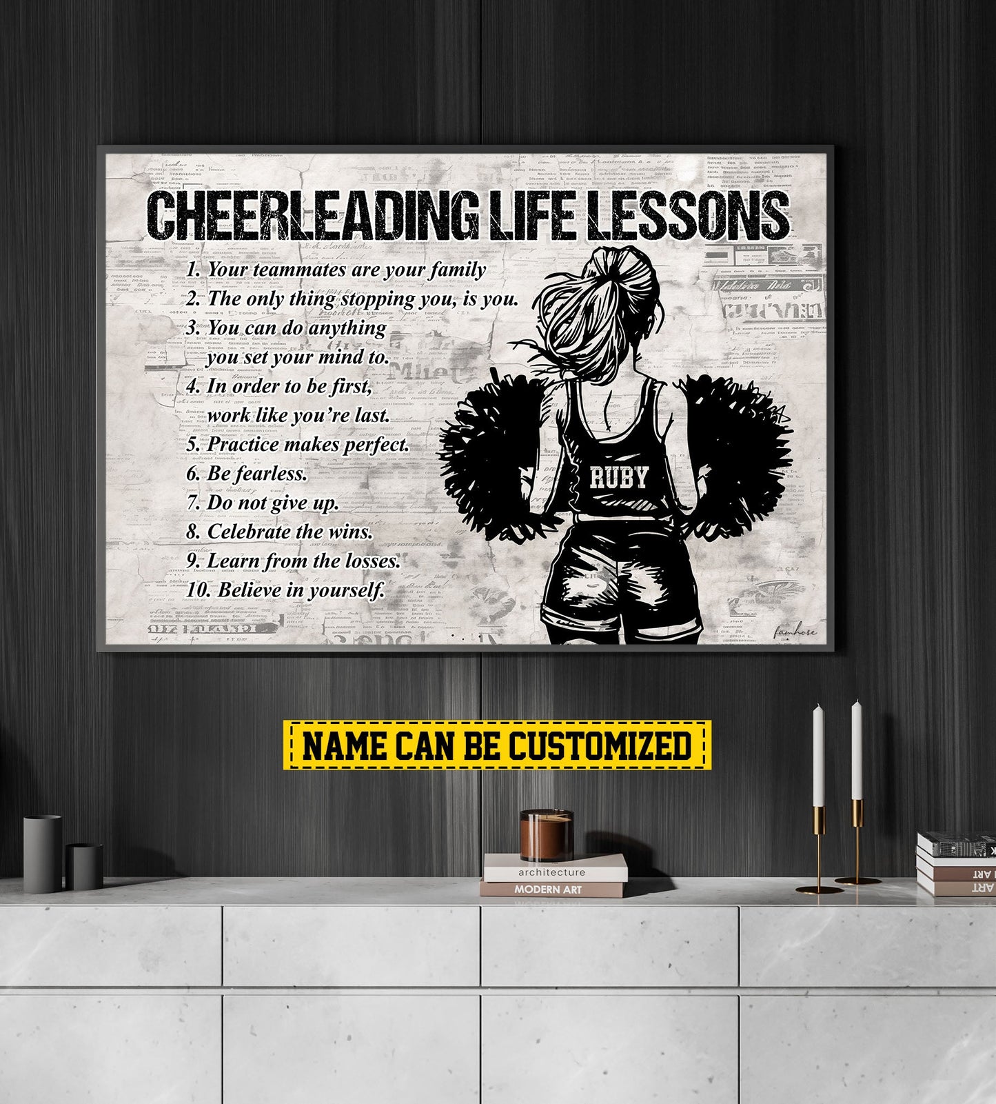 Cheerleading Life Lessons, Personalized Motivational Cheerleading Canvas Painting, Inspirational Quotes Wall Art Decor, Poster Gift For Cheerleading Lovers