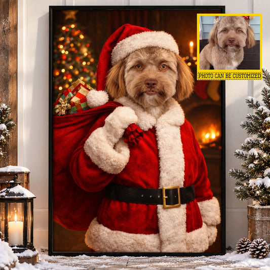 Personalized Christmas Dog Canvas Wall Art, Dog Santa Claus Christmas Pet Portrait Wall Art Decor, Xmas Poster Gift For Dog Lover