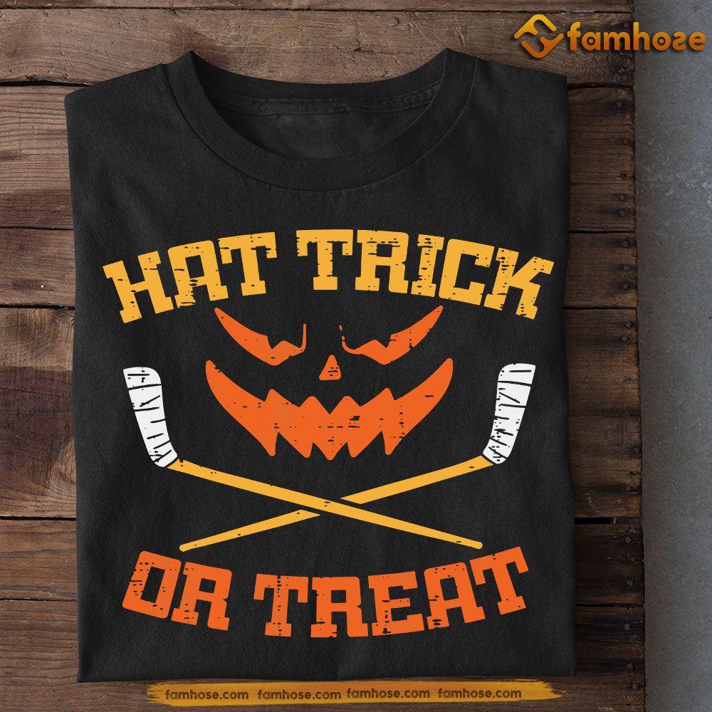 Funny Halloween Hockey T-shirt, Hat Trick Or Treat Scary Pumpkin Face, Gift For Hockey Lovers