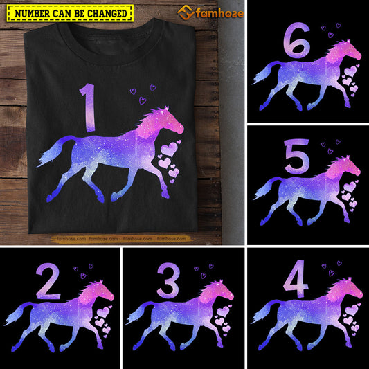 Horse Birthday T-shirt, Beautiful Color Horse Birthday Tees Gift For Kids Boys Girls Horse Lovers, Age Can Be Changed