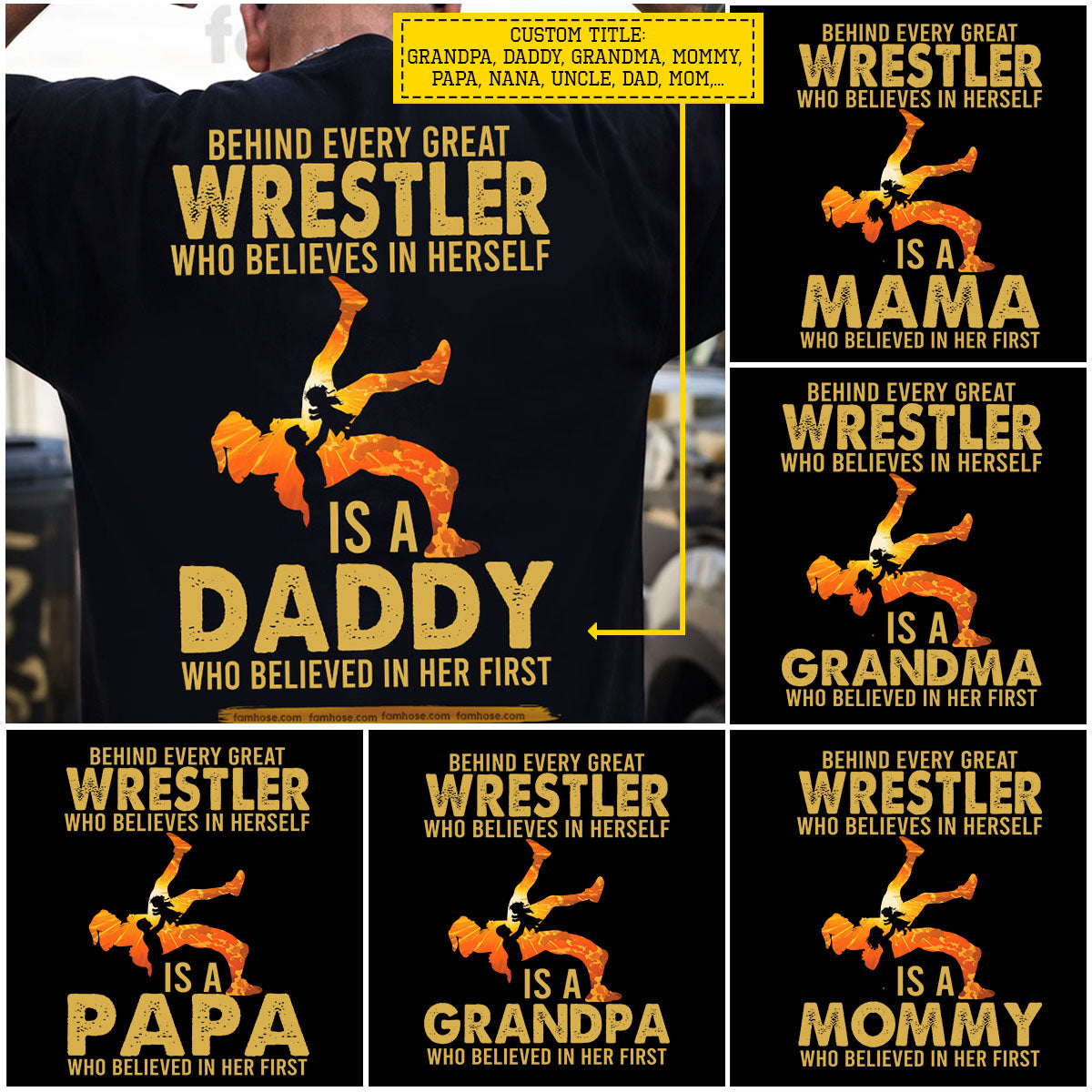 Wrestling Dad Daughter Backside T-shirt, Behind Every Great Wrestler Tees Father's Day Gift For Wrestling Lovers