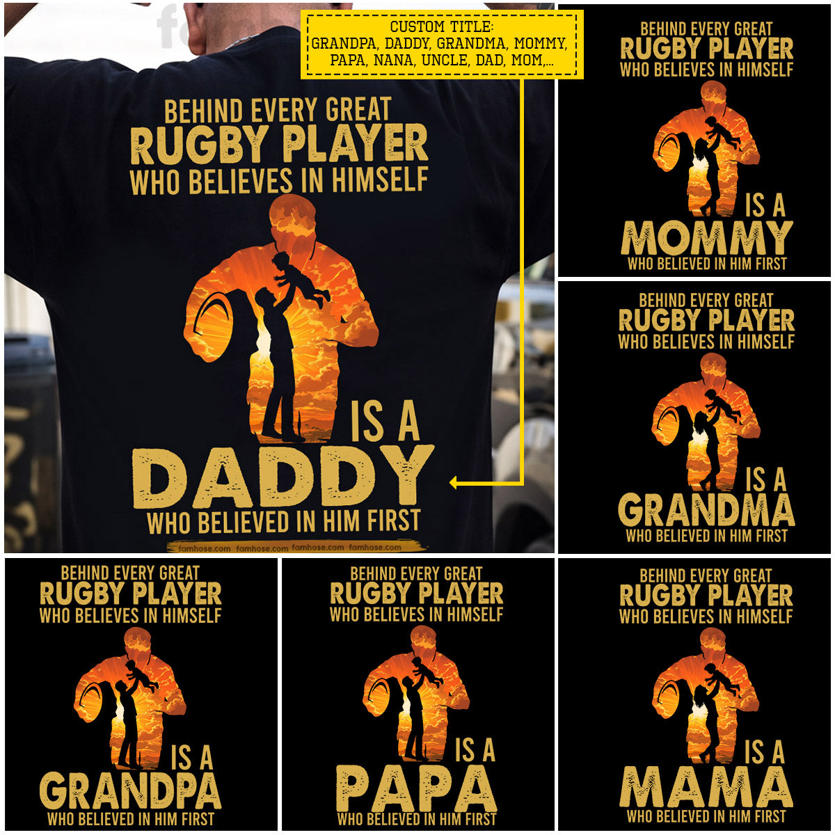 Personalized Rugby Dad Son Backside T-shirt, Behind Every Great Rugby Player Sport Tees Father's Day Gift For Rugby Lovers