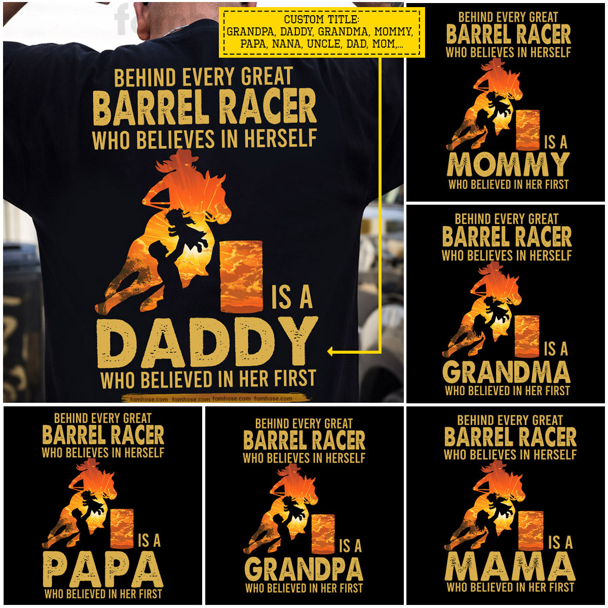 Barrel Racing Dad Daughter Backside T-shirt, Behind Every Great Barrel Racer Tees Father's Day Gift For Barrel Racer