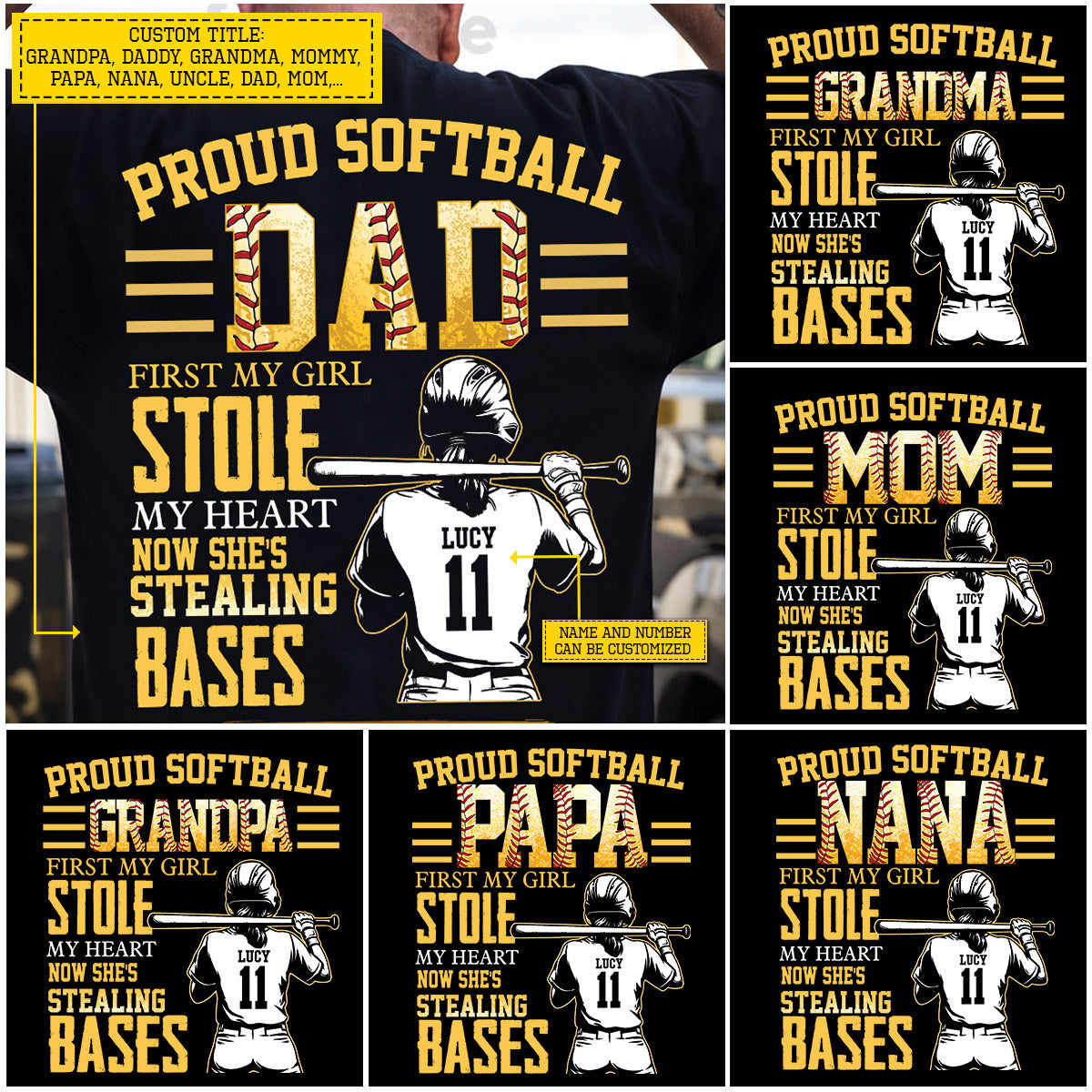 Personalized Softball Dad Girl Backside T-shirt, Proud Softball Dad Sport Tees Father's Day Gift For Softball Lovers