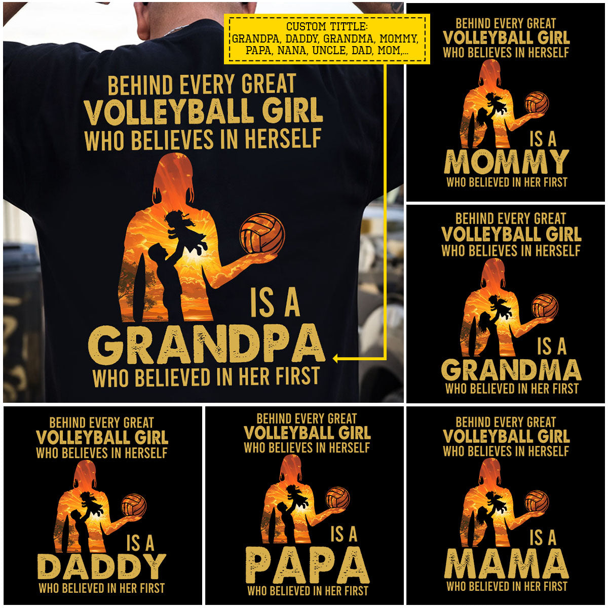 Volleyball Dad Daughter Backside T-shirt, Behind Every Great Volleyball Girl Sport Tees Father's Day Gift For Volleyball Lovers