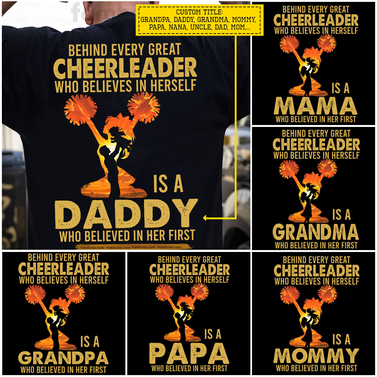 Cheerleading Dad Daughter Backside T-shirt, Behind Every Great Cheerleader Tees Father's Day Gift For Cheerleading Lovers