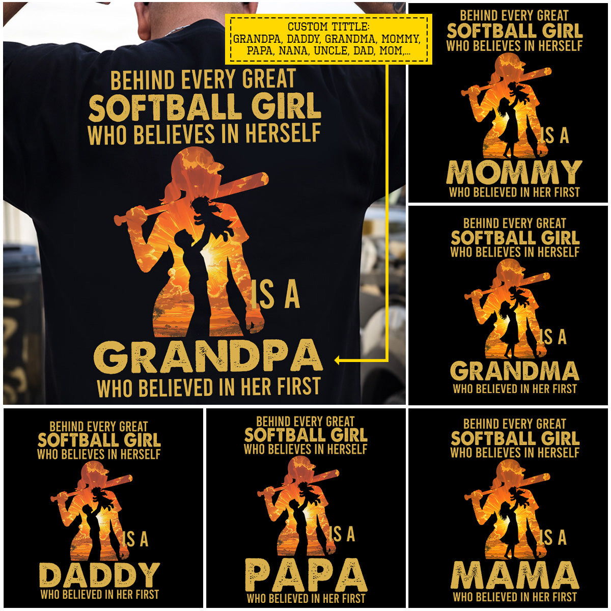 Softball Grandpa Backside T-shirt, Behind Every Great Softball Girl Who Believes In Herself Is A Grandpa Sport Tees Father's Day Gift For Softball Lovers