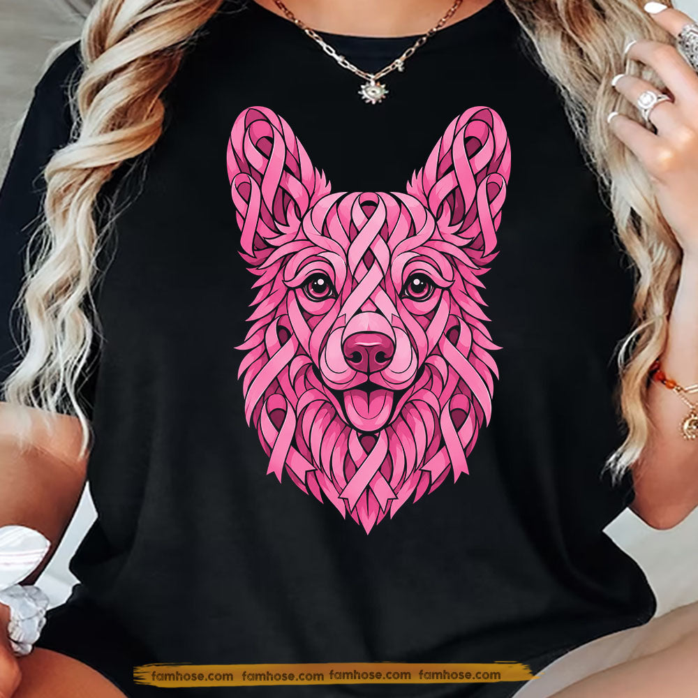 Breast Cancer Awareness Corgi Dog T-shirt, Pink Ribbon Corgi Tees Gift For Dog Lover