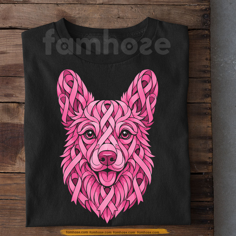 Breast Cancer Awareness Corgi Dog T-shirt, Pink Ribbon Corgi Tees Gift For Dog Lover
