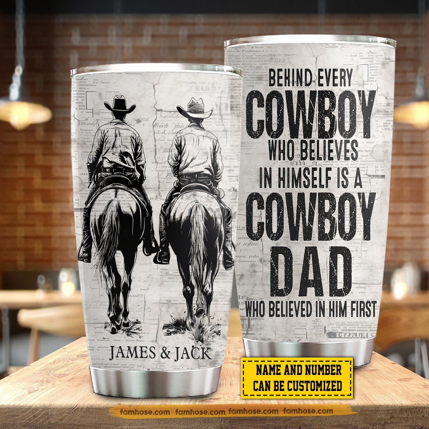 Personalized Cowboy Horse Riding Dad Son Tumbler, Behind Every Cowboy Stainless Steel Tumbler, Travel Mug Tumblers Father's Day Gift For Cowboy Lovers