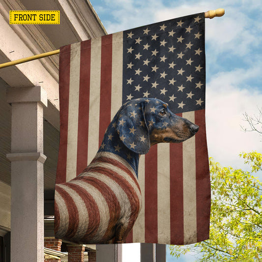 July 4th Dachshund Dog USA Garden Flag & House Flag, Proud American Wiener Dog Outdoor Decor, Independence Day Yard Flag Gift For Dachshund Lover