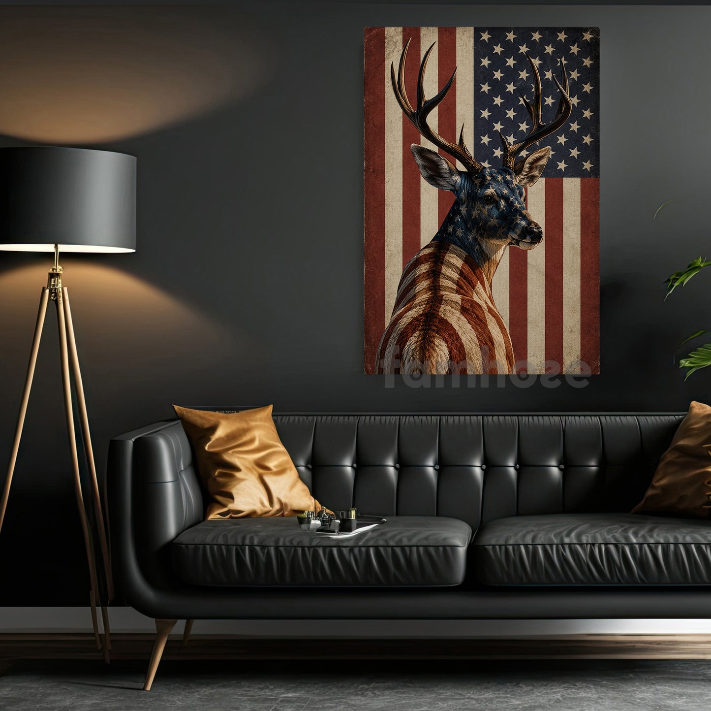 July 4th Deer Canvas Painting, Stars Stripes And Antlers USA Wall Art Decor, Independence Day Poster Gift For Deer Lover