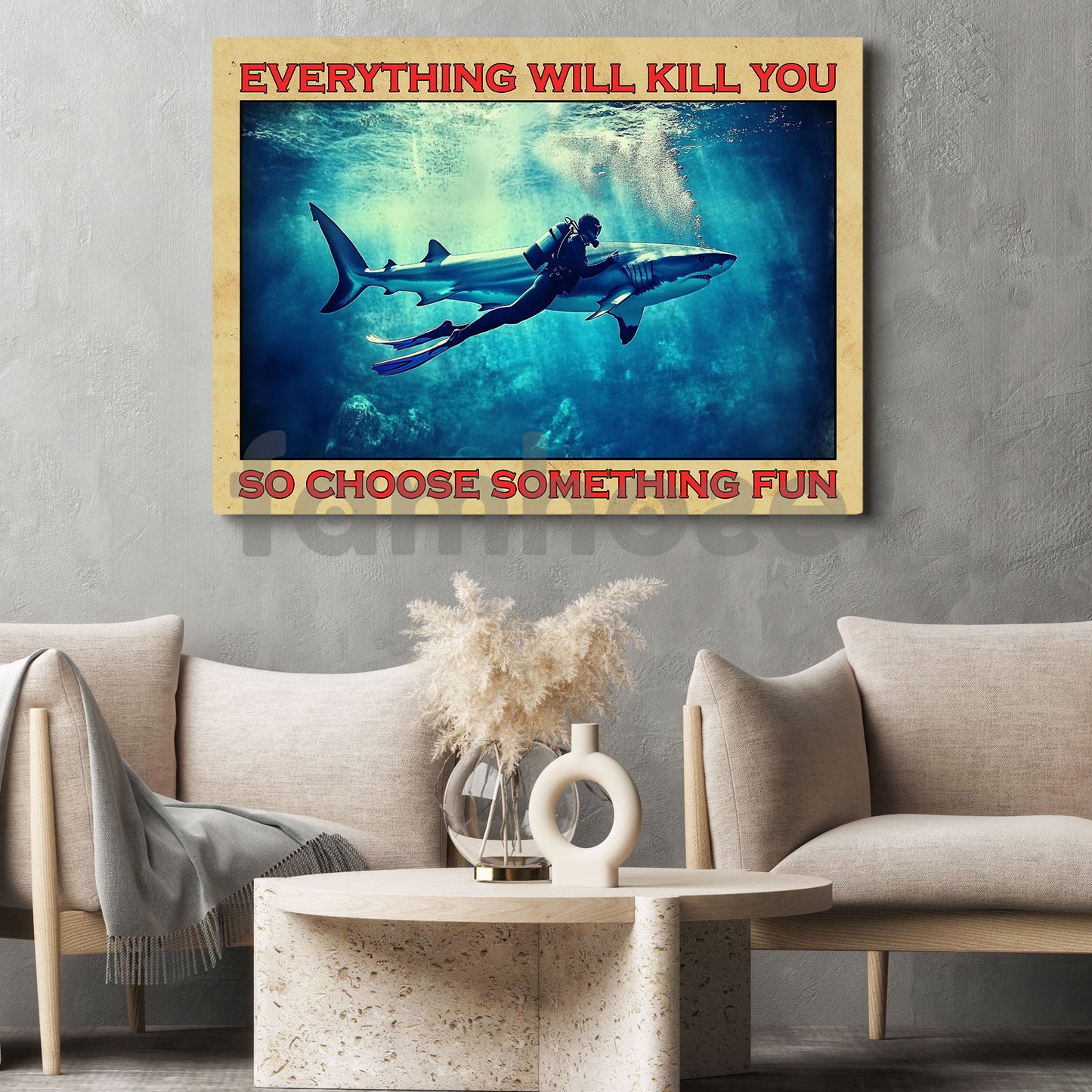 Vintage Diving Canvas Painting, Everything Will Kill You So Choose Something Fun, Scuba Diving Wall Art, Funny Poster Gift For Diving Lovers