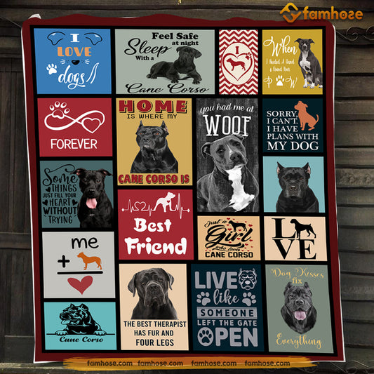 Funny Dog Blanket, Home Is Where My Cane Corso Is Fleece Blanket - Sherpa Blanket Gift For Dog Lovers, Dog Owners