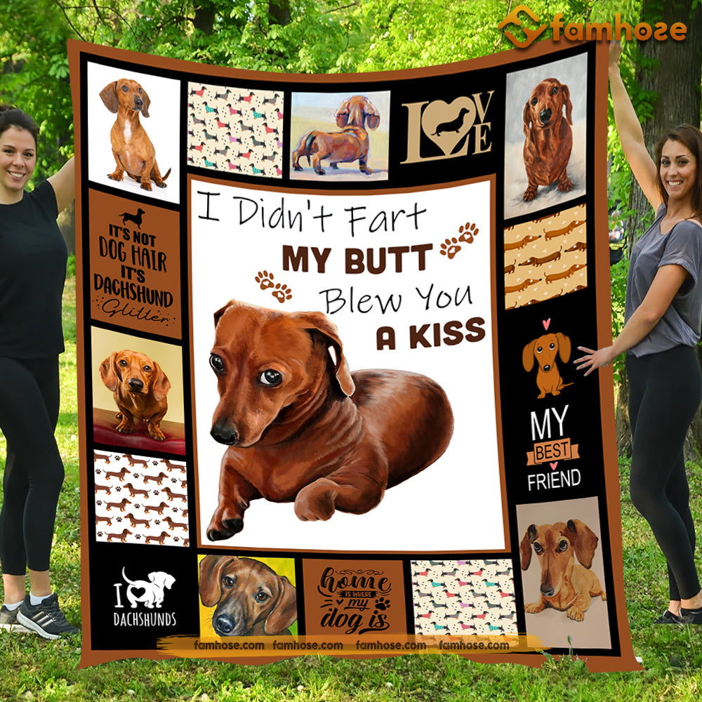 Funny Dachshund Dog Blanket, I Didn't Fart My Butt Blew You A Kiss, Dachshund Fleece Blanket - Sherpa Blanket Gift For Dog Lovers, Dog Owners