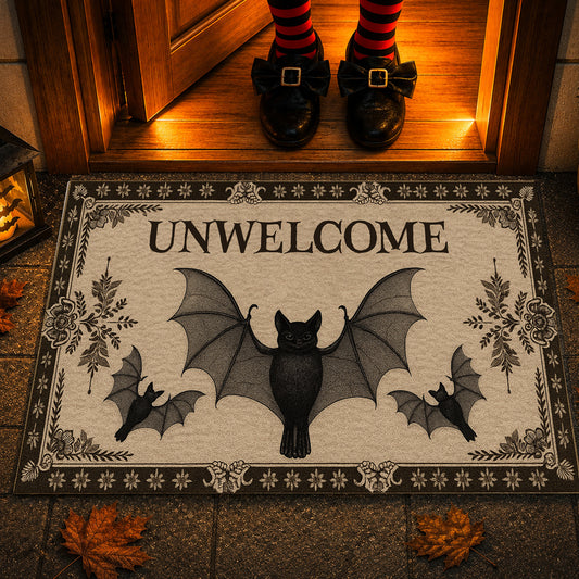 Funny Halloween Bat Doormat, Unwelcome, Doormat For Home Decor Housewarming Gift, Welcome Mat Gift For Bat Lovers