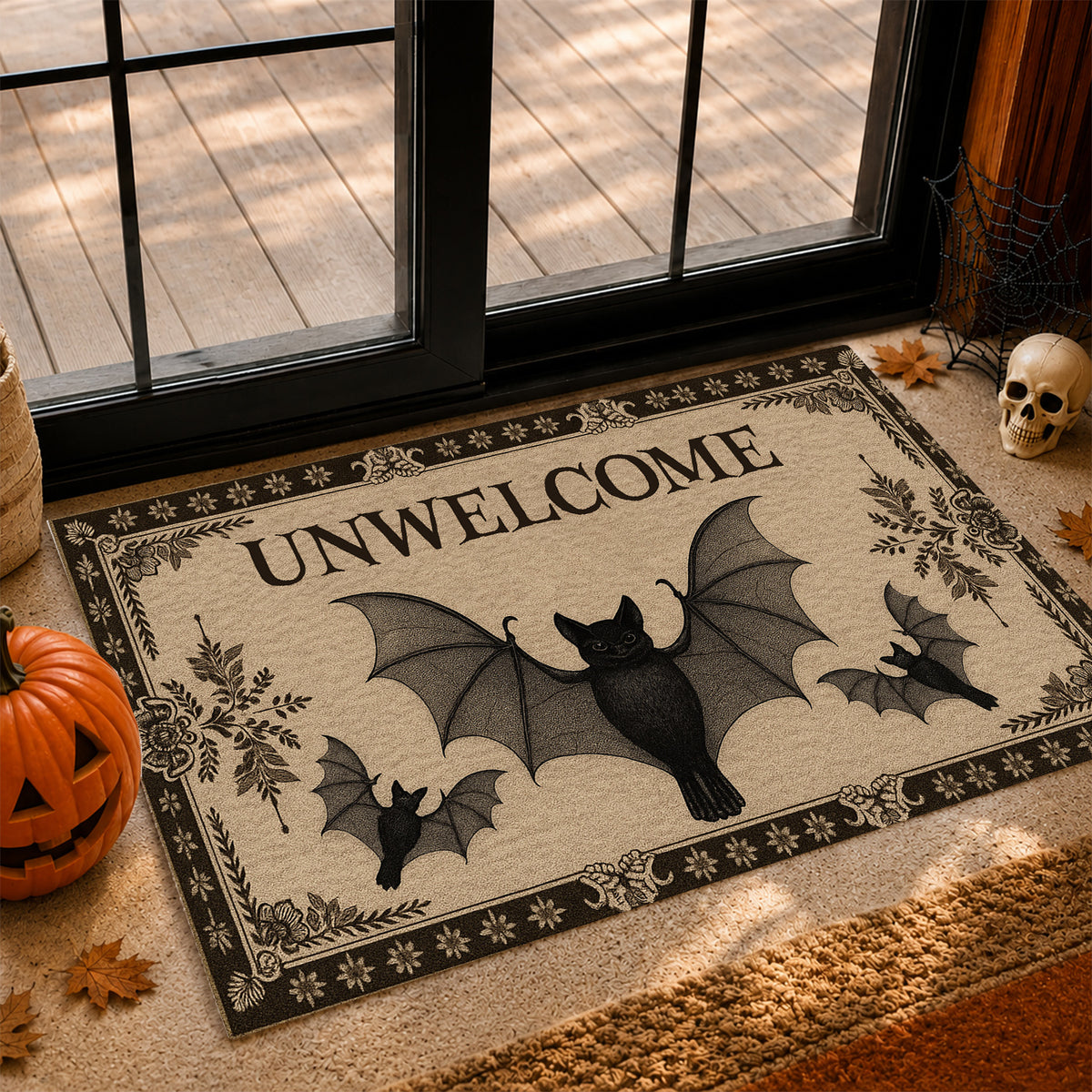 Funny Halloween Bat Doormat, Unwelcome, Doormat For Home Decor Housewarming Gift, Welcome Mat Gift For Bat Lovers