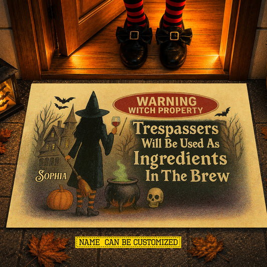 Scared Personalized Halloween Witch Doormat, Warning Witch Property, Doormat For Home Decor Housewarming Gift, Welcome Mat Gift For Witch Lovers