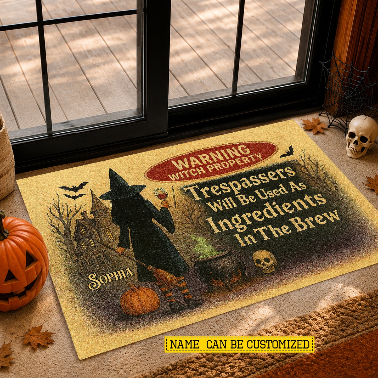 Scared Personalized Halloween Witch Doormat, Warning Witch Property, Doormat For Home Decor Housewarming Gift, Welcome Mat Gift For Witch Lovers