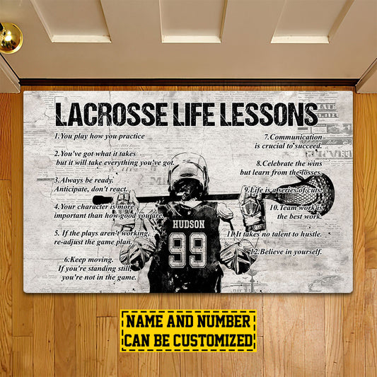 Personalized Lacrosse Doormat, Lacrosse Life Lessons, Motivational Quotes Doormat For Home Decor Housewarming Gift, Welcome Mat Gift For Lacrosse Lovers