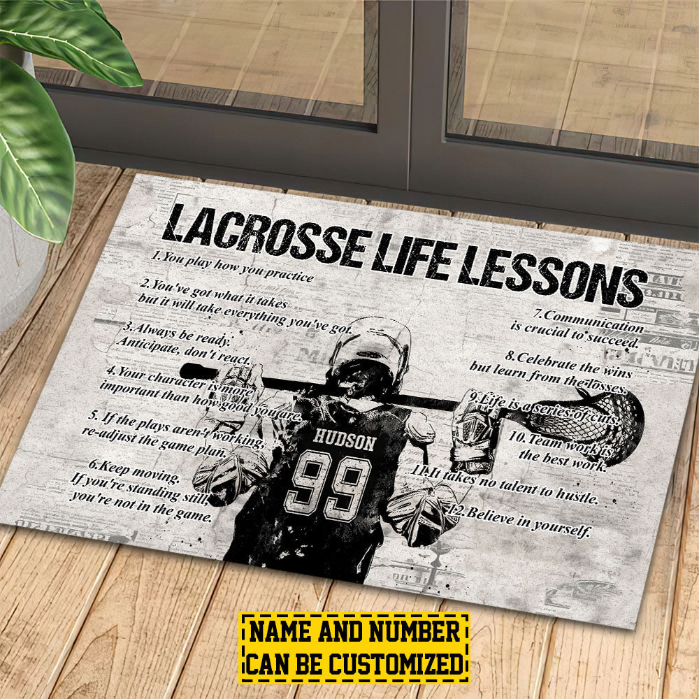 Personalized Lacrosse Doormat, Lacrosse Life Lessons, Motivational Quotes Doormat For Home Decor Housewarming Gift, Welcome Mat Gift For Lacrosse Lovers