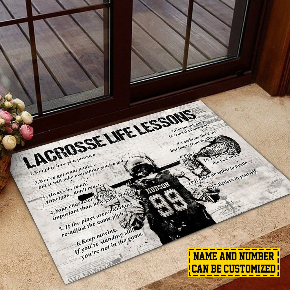 Personalized Lacrosse Doormat, Lacrosse Life Lessons, Motivational Quotes Doormat For Home Decor Housewarming Gift, Welcome Mat Gift For Lacrosse Lovers