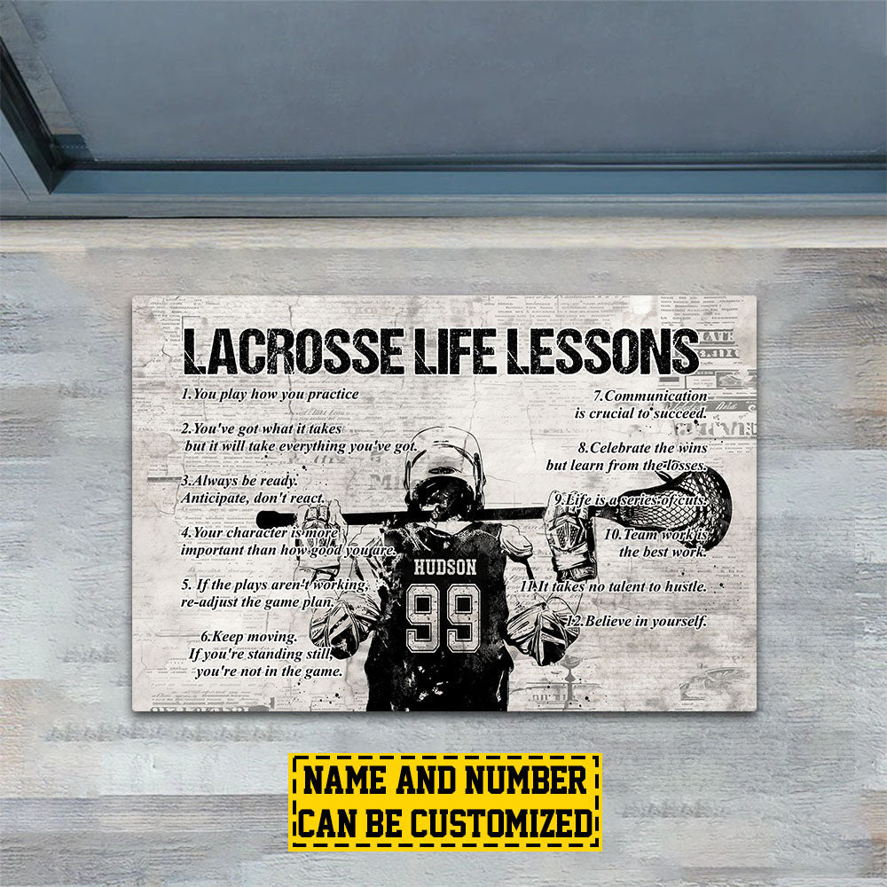 Personalized Lacrosse Doormat, Lacrosse Life Lessons, Motivational Quotes Doormat For Home Decor Housewarming Gift, Welcome Mat Gift For Lacrosse Lovers