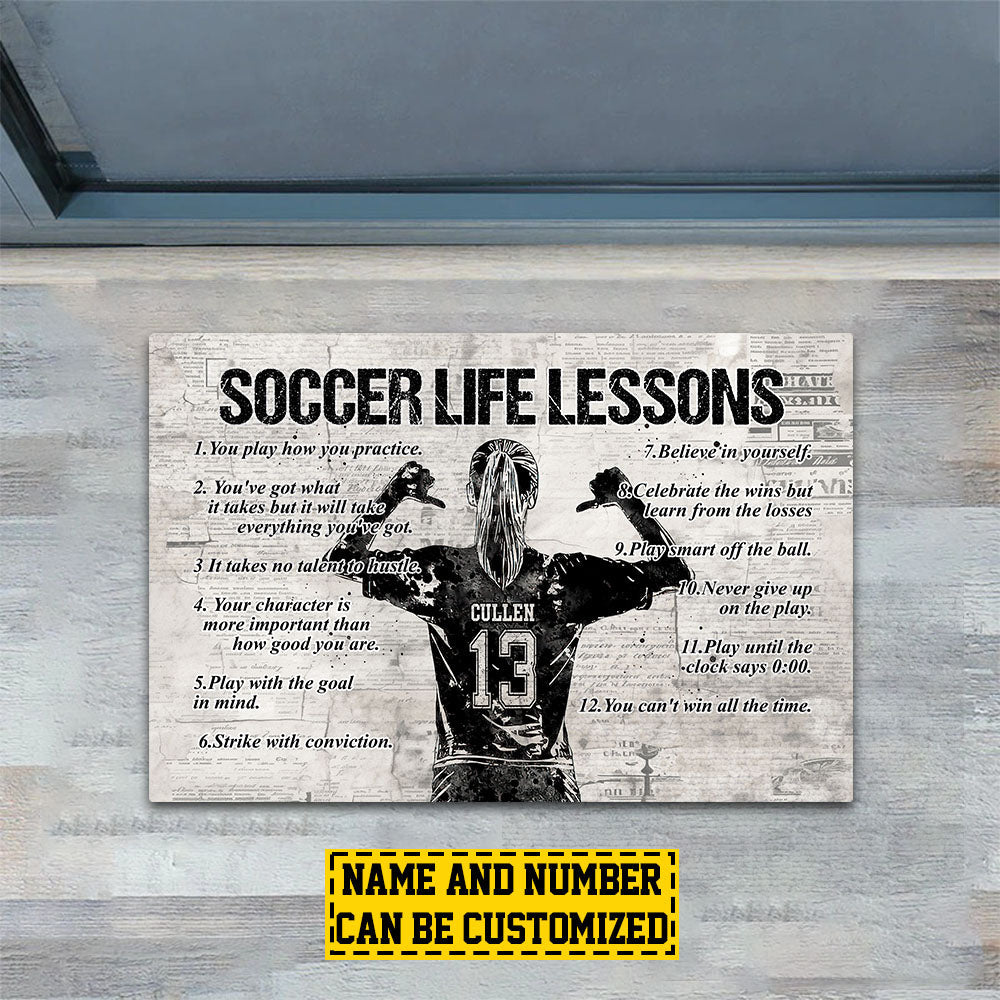Personalized Soccer Doormat, Soccer Life Lessons, Motivational Quotes Doormat For Home Decor Housewarming Gift, Welcome Mat Gift For Soccer Lovers