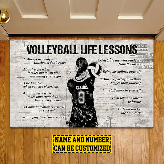 Personalized Volleyball Doormat, Volleyball Life Lessons, Motivational Quotes Doormat For Home Decor Housewarming Gift, Welcome Mat Gift For Volleyball Lovers