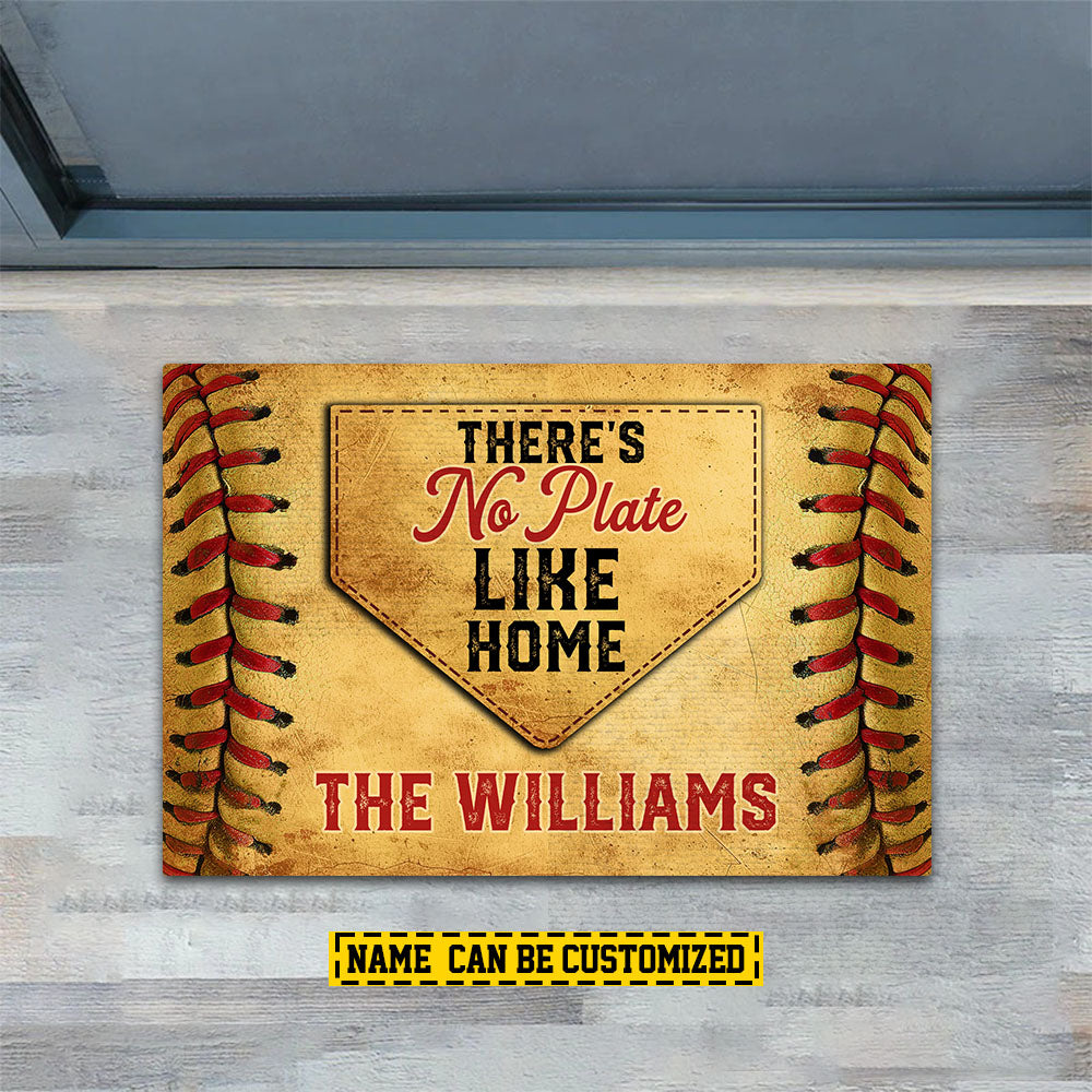 Funny Personalized Softball Doormat For Home Decor Housewarming Gift, There's No Plate Like Home, Welcome Mat Gift For Softball Lovers