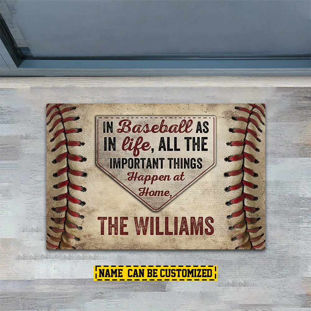 Funny Baseball Doormat, In Baseball As In Life All The Important Things, Personalized Baseball Doormat For Home Decor Housewarming Gift, Welcome Mat Gift For Baseball Lovers, Baseball Players