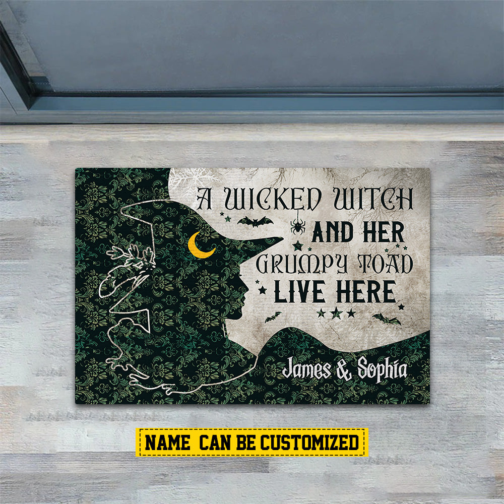 Personalized Halloween Witch Doormat, Grumpy Toad Live Here, Doormat For Home Decor, Housewarming Gift, Spooky Welcome Mat Gift For Witch Lovers