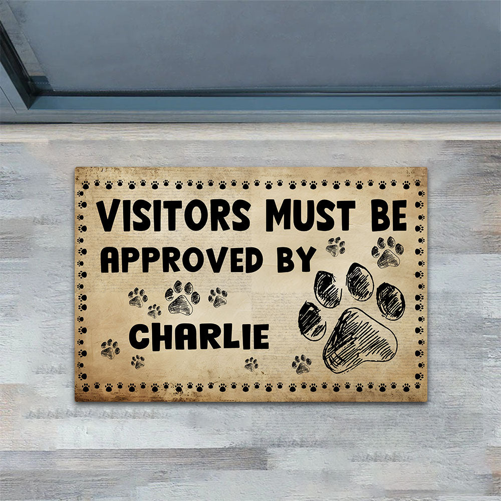Personalized Funny Dog Doormat, Visitors Must Be Approved By, Doormat For Home Decor Housewarming Gift, Welcome Mat Gift For Dog Lovers