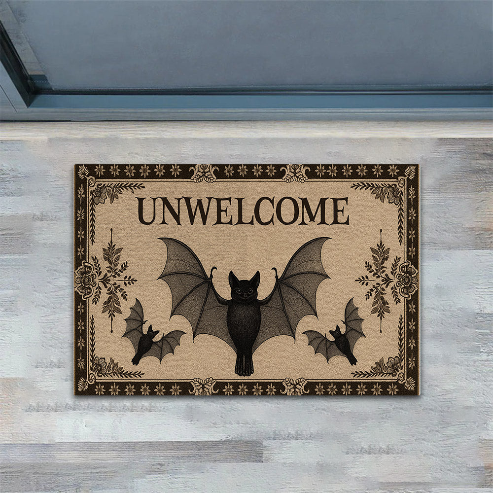 Funny Halloween Bat Doormat, Unwelcome, Doormat For Home Decor Housewarming Gift, Welcome Mat Gift For Bat Lovers