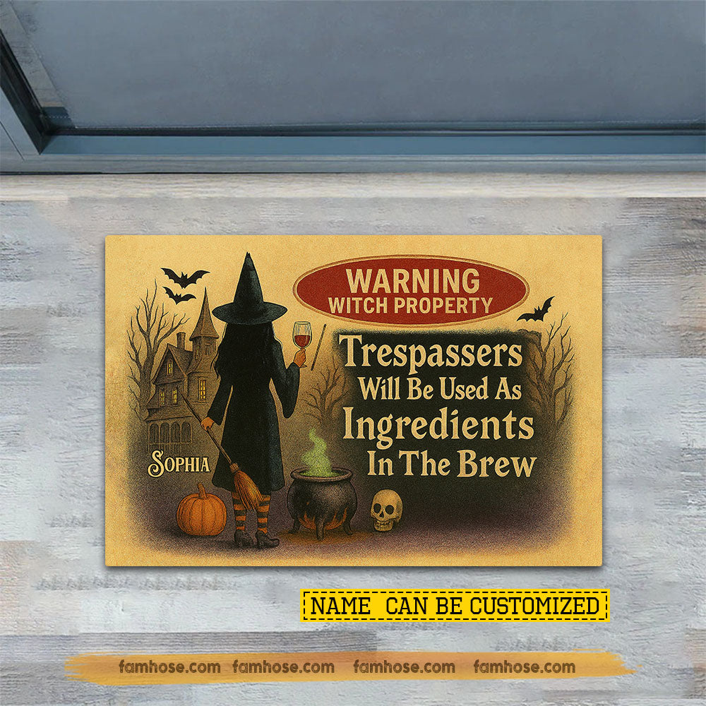 Scared Personalized Halloween Witch Doormat, Warning Witch Property, Doormat For Home Decor Housewarming Gift, Welcome Mat Gift For Witch Lovers