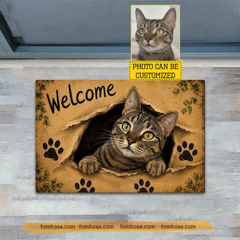 Personalized Cat Doormat, Welcome Doormat For Home Decor Housewarming Gift, Welcome Mat Gift For Cat Lover