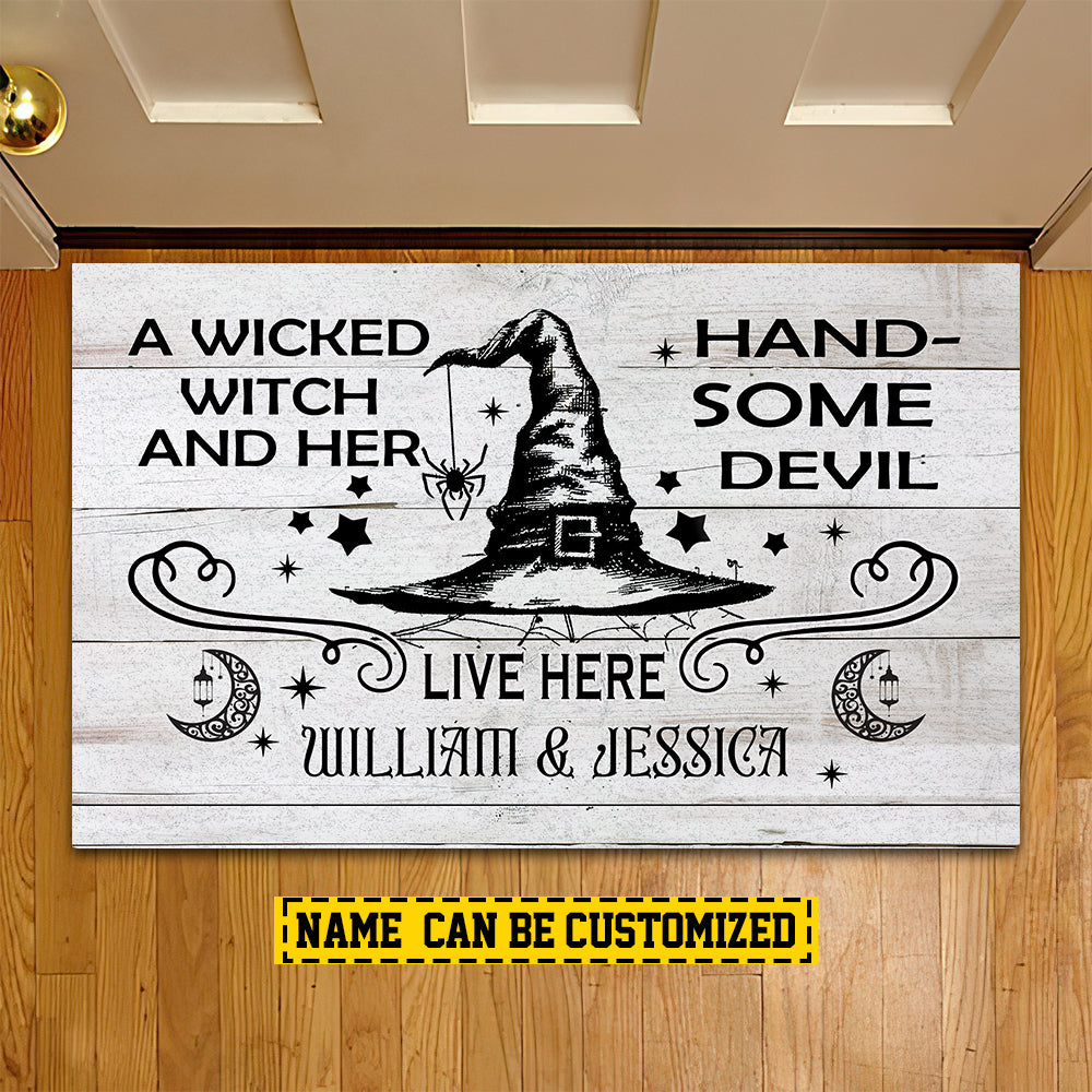 Personalized Halloween Witch Doormat, Live Here, Doormat For Home Decor, Housewarming Gift, Spooky Welcome Mat Gift For Witch Lovers