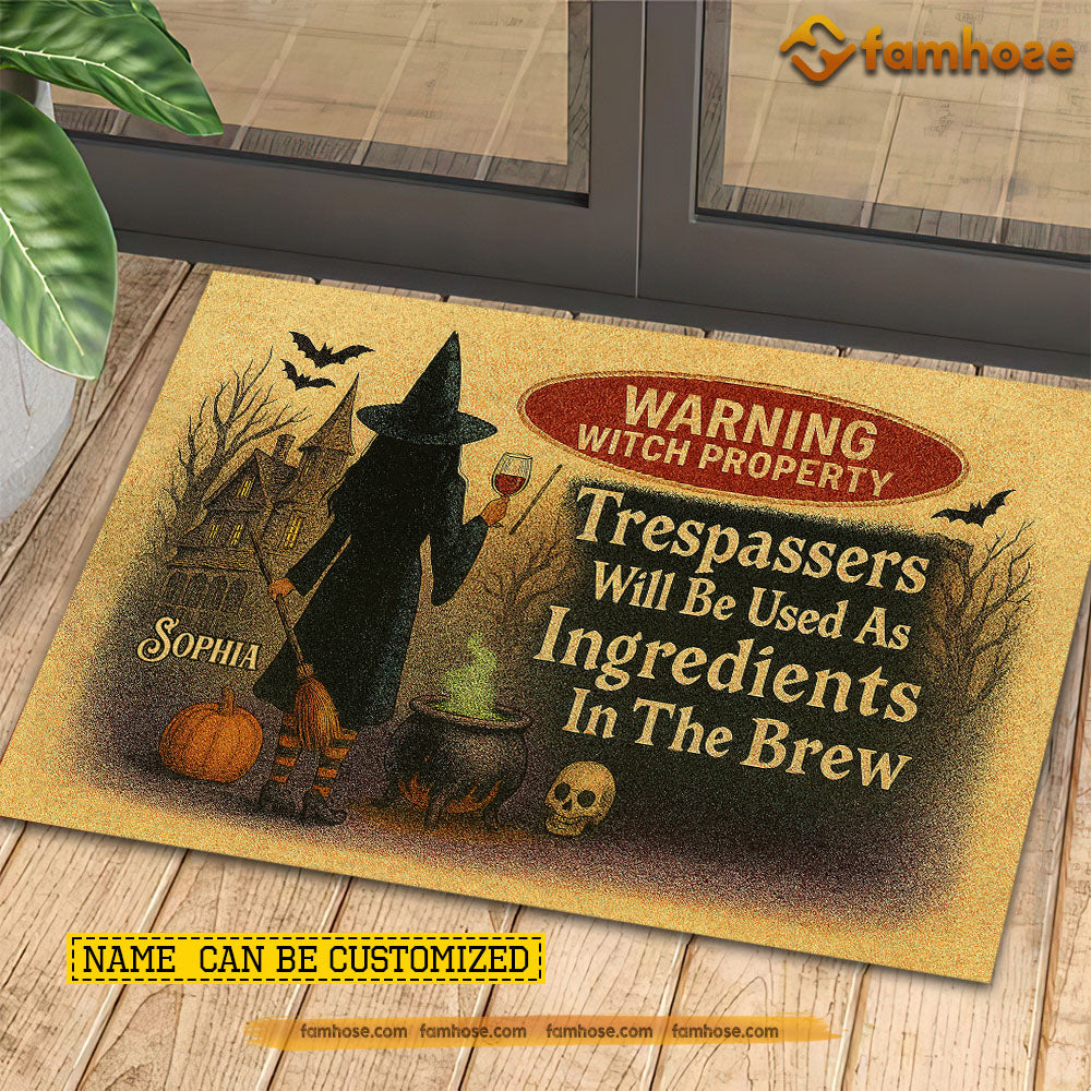 Scared Personalized Halloween Witch Doormat, Warning Witch Property, Doormat For Home Decor Housewarming Gift, Welcome Mat Gift For Witch Lovers