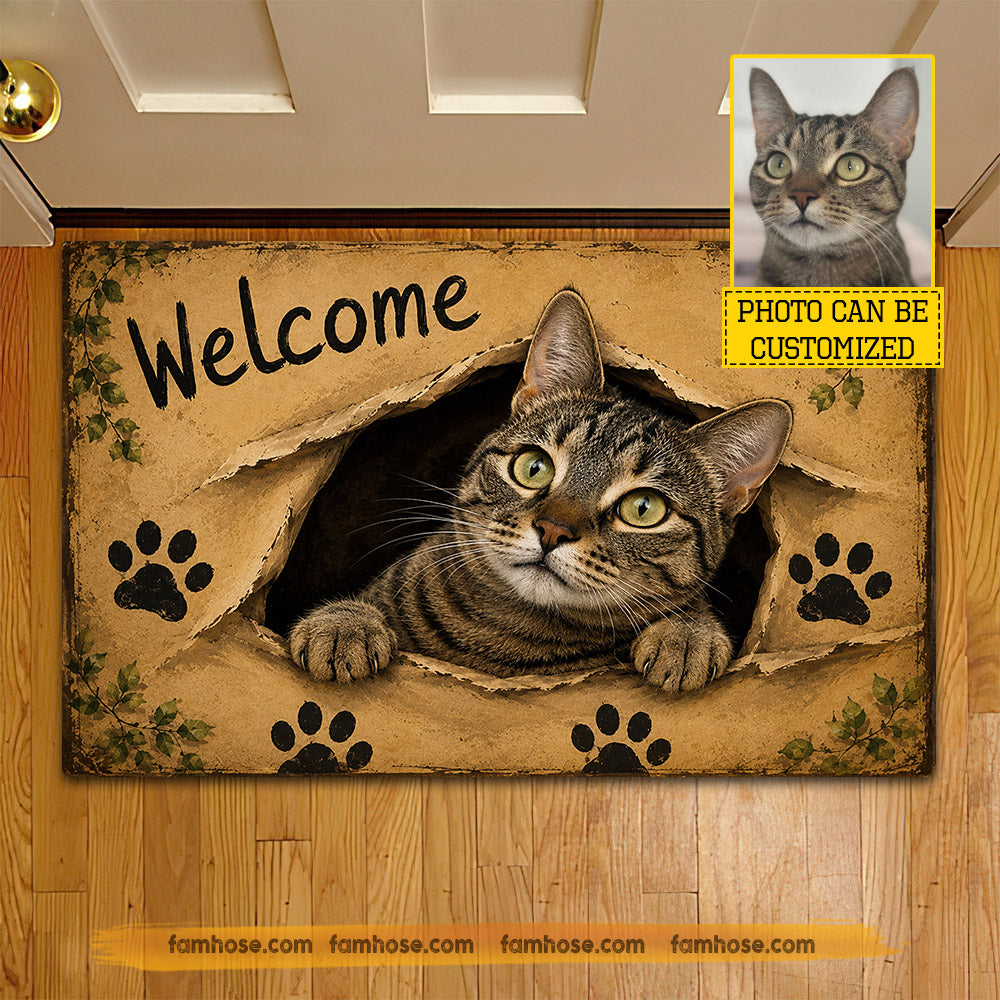 Personalized Cat Doormat, Welcome Doormat For Home Decor Housewarming Gift, Welcome Mat Gift For Cat Lover