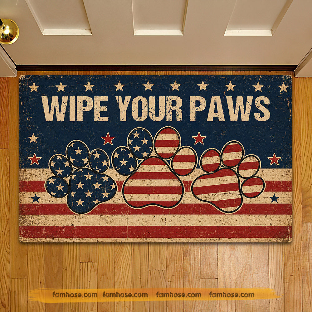 July 4th Dog Paws Doormat, Wipe Your Paws Patriotic Doormat For Home Decor Housewarming Gift Welcome Mat Independence Day Gift For Dog Lover