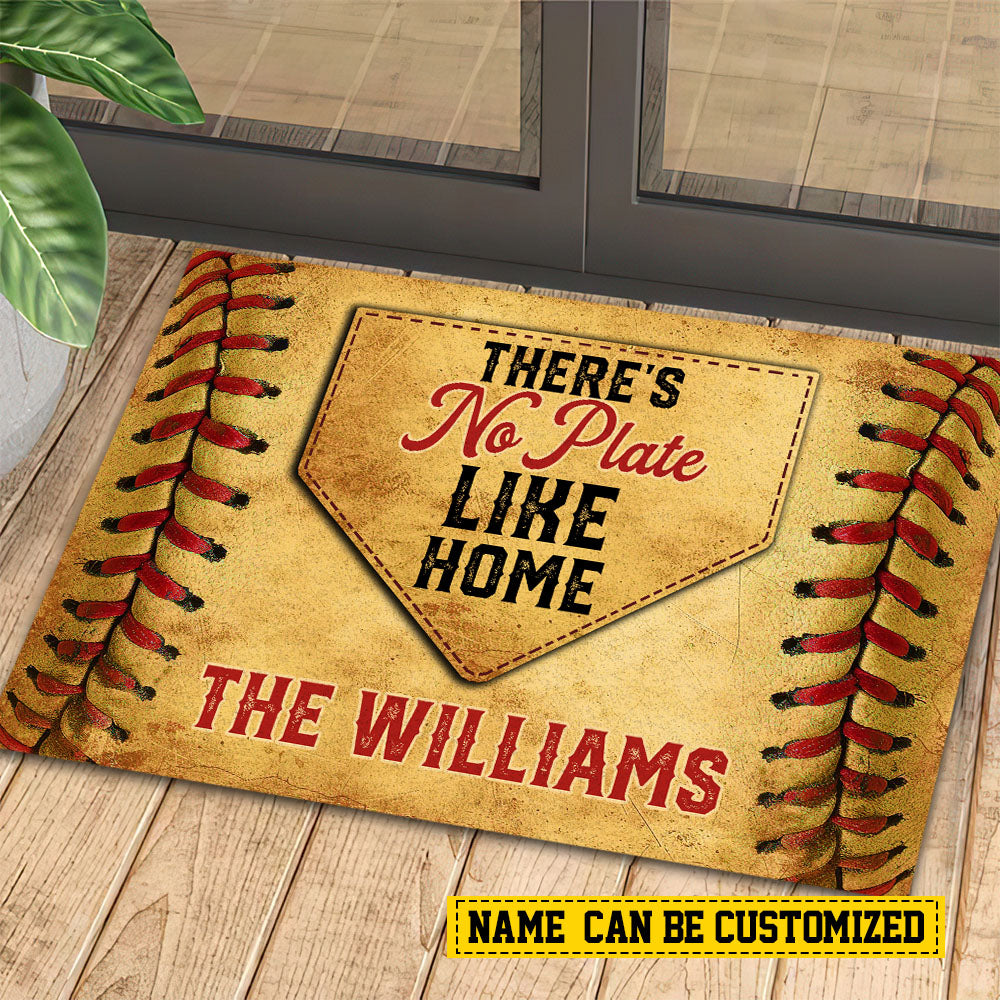 Funny Personalized Softball Doormat For Home Decor Housewarming Gift, There's No Plate Like Home, Welcome Mat Gift For Softball Lovers