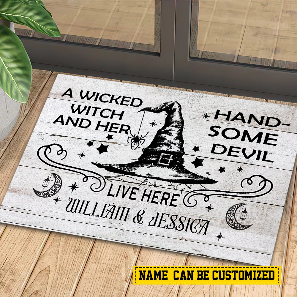 Personalized Halloween Witch Doormat, Live Here, Doormat For Home Decor, Housewarming Gift, Spooky Welcome Mat Gift For Witch Lovers