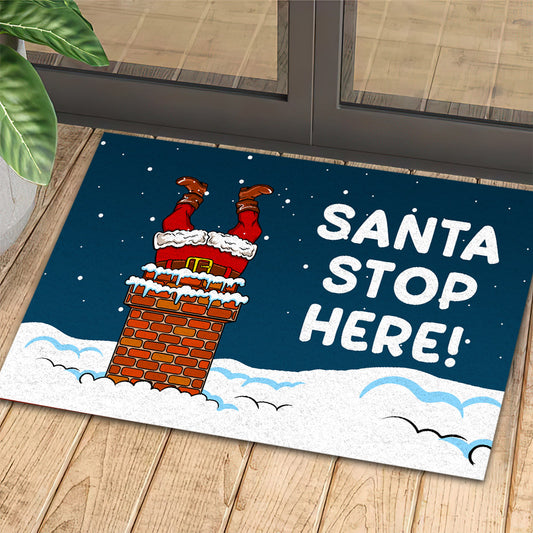 Funny Christmas Doormat, Santa Stop Here Doormat For Home Decor Housewarming Gift, Welcome Mat Gift