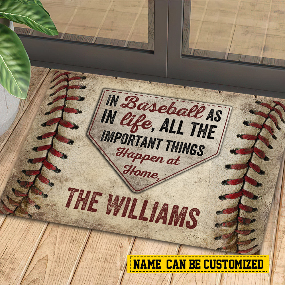 Funny Baseball Doormat, In Baseball As In Life All The Important Things, Personalized Baseball Doormat For Home Decor Housewarming Gift, Welcome Mat Gift For Baseball Lovers, Baseball Players