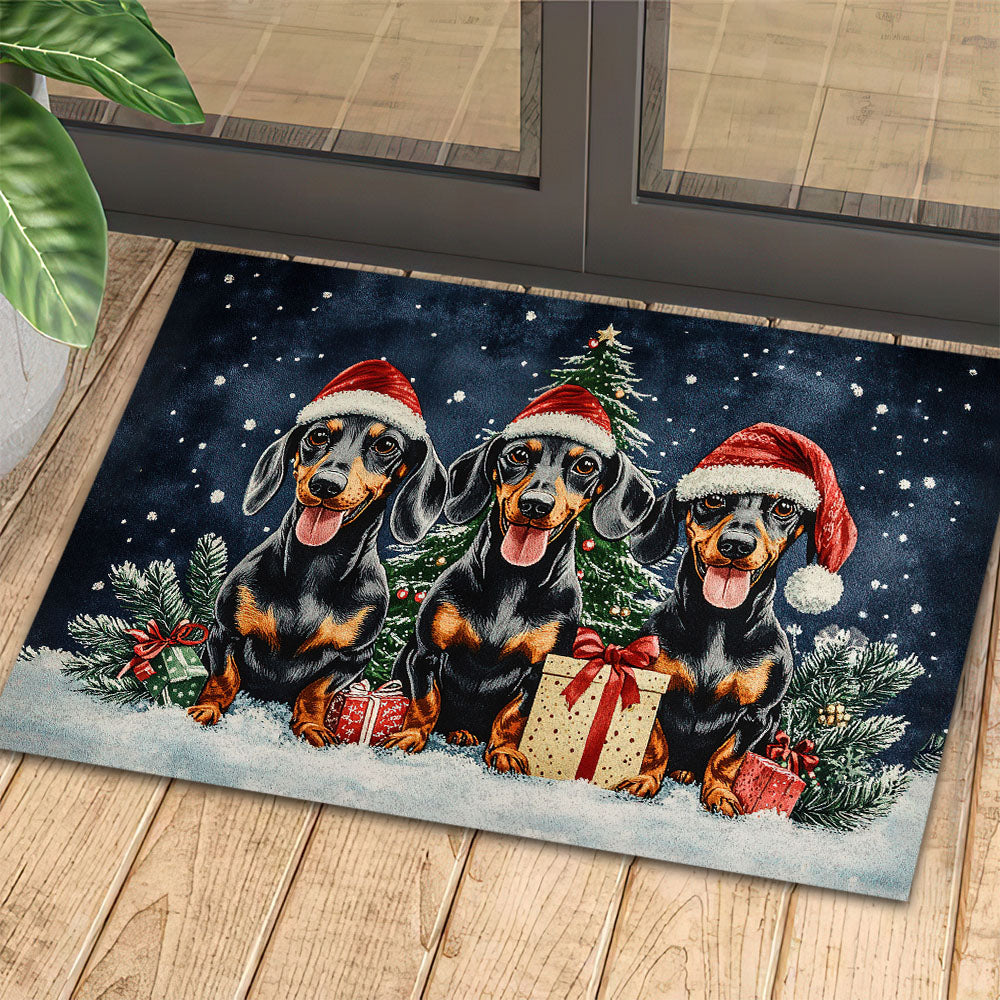 Christmas Dachshund Doormat, The Trio Of Dachshund Doormat For Home Decor Housewarming Gift, Welcome Mat Gift For Dog Lovers