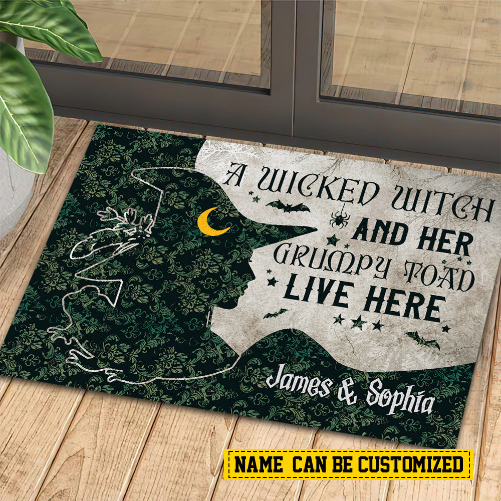 Personalized Halloween Witch Doormat, Grumpy Toad Live Here, Doormat For Home Decor, Housewarming Gift, Spooky Welcome Mat Gift For Witch Lovers