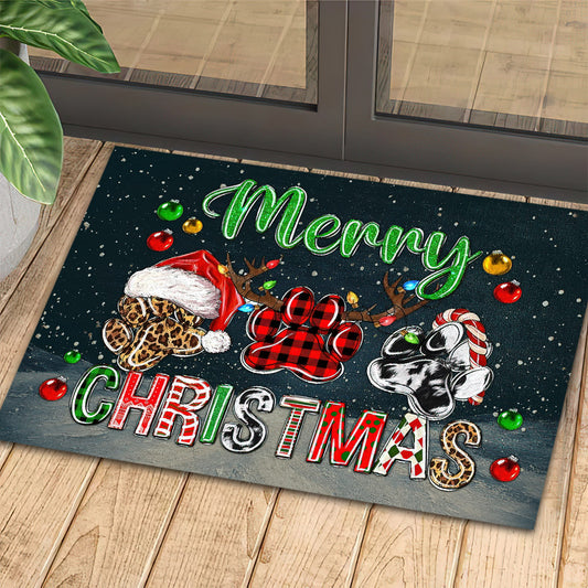 Christmas Dog Paws Doormat, Merry Christmas Doormat For Home Decor Housewarming Gift, Welcome Mat Gift For Dog Lovers