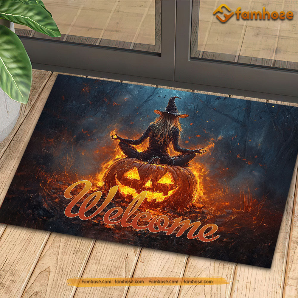 Halloween Witch Meditation Doormat, Welcome Spooky Season Doormat For Home Decor Housewarming Gift, Welcome Mat Gift For Meditation Lovers