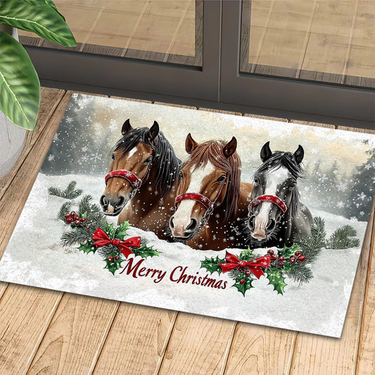 Christmas Horse Doormat, Merry Christmas Doormat For Home Decor Housewarming Gift, Welcome Mat Gift For Horse Lovers