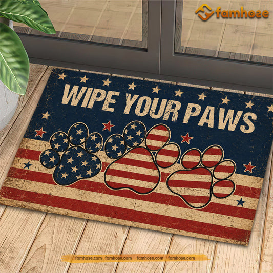 July 4th Dog Paws Doormat, Wipe Your Paws Patriotic Doormat For Home Decor Housewarming Gift Welcome Mat Independence Day Gift For Dog Lover